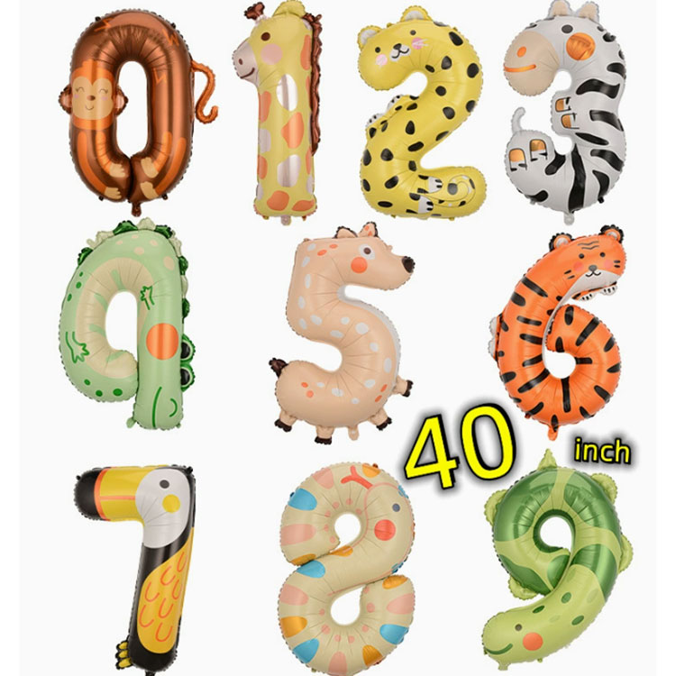 40-calowe balony foliowe z cyframi zwierząt