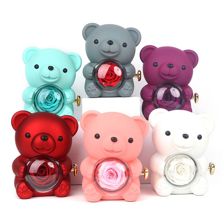 Hug Bear Rotating Reseved Rose Jewelry Box
