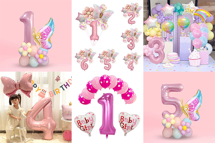 Pink number foil balloons